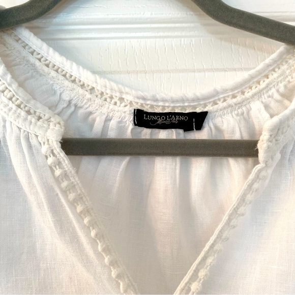 Lungo L’Arno Linen Blouse Shirt Top Embroidered Neckline White Size S - Picture 4 of 11